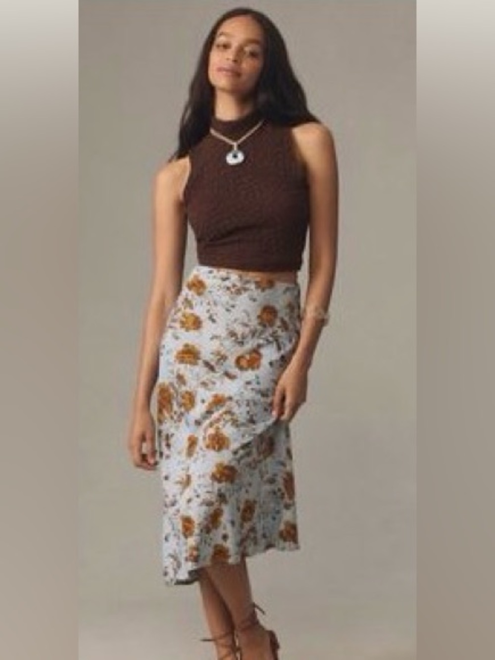 Anthropologie TILDA MIDI SKIRT size SMALL Hawaiian Blue Floral
